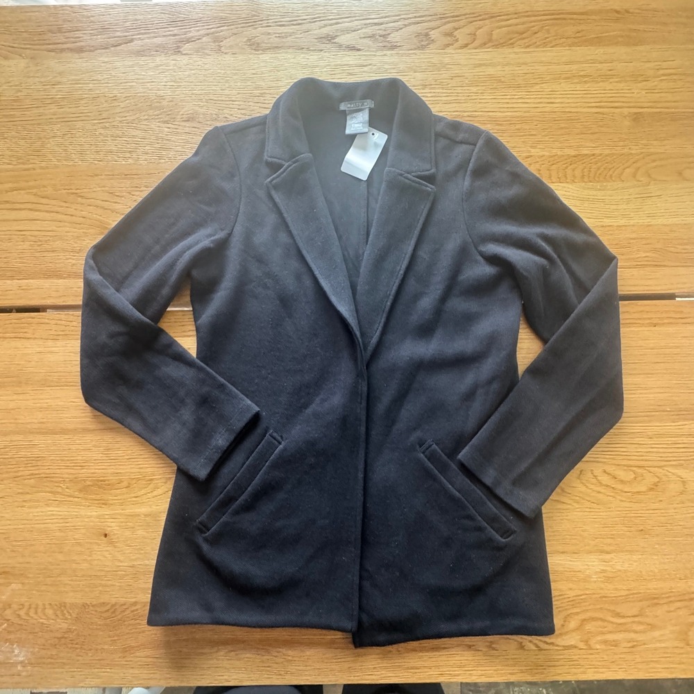 Matty M Womens Black Knit Blazer Open Front Notched Lapel Jacket Large NWT